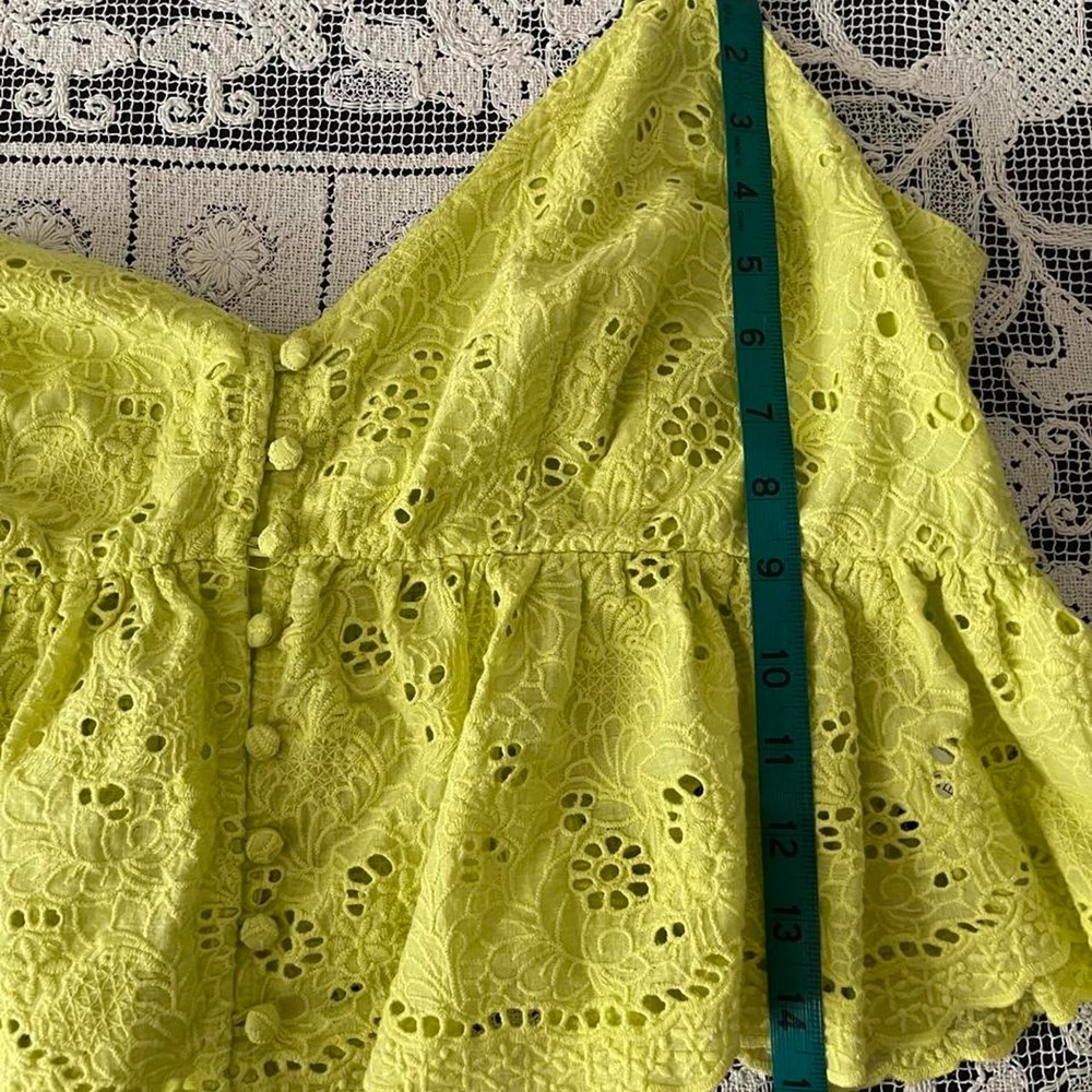 Maeve by Anthropologie Chartreuse Neon Yellow Eyelet Peplum Cami Top Size xl - Picture 8 of 8